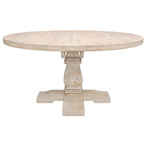 Benedict 58" Round Dining Table In Solid Mango Wood With Distressed White Wash | Ebay regarding Benedict 58" Round Dining Table In Solid Mango Wood With White Wash Finish